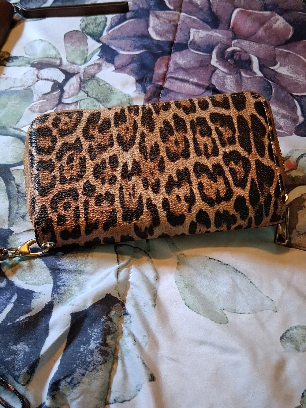 Leopard Print Zip-Around Wristlet Wallet - Brown/Black